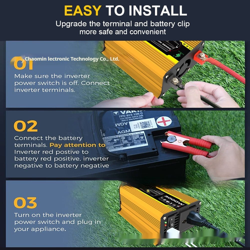 Inverter 12V To 220V110V3000W Vehicle Solar Power Conversion Inverter Off-grid High Frequency Correction - Todofix hogar